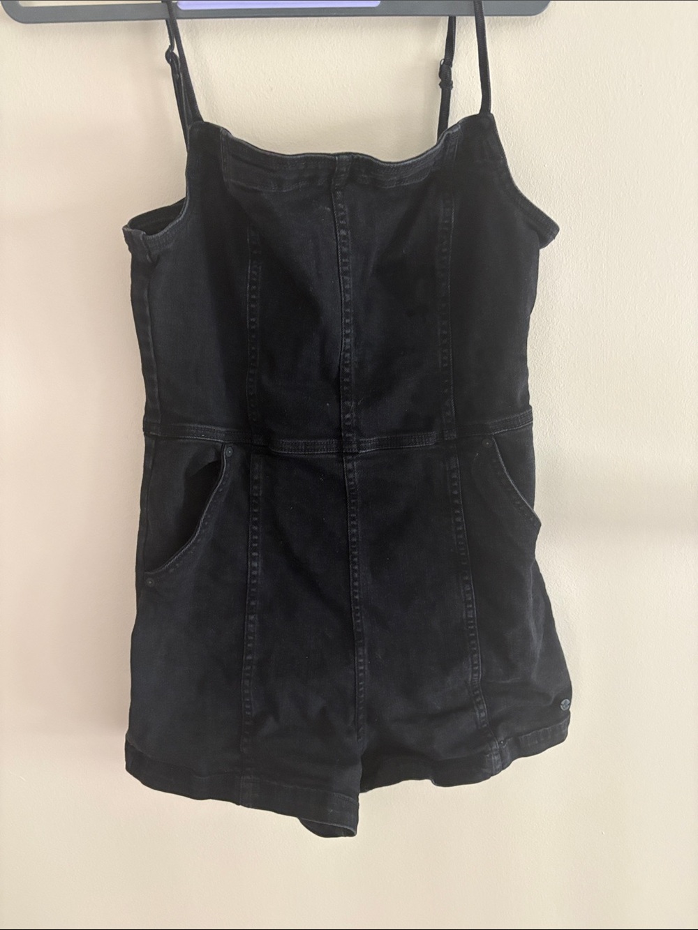 Black Denim Romper with Pockets